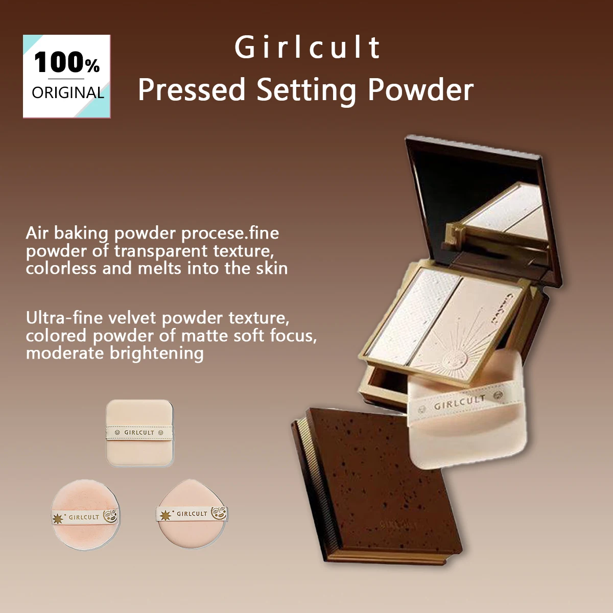 بودرة ضبط مضغوطة من Girlcult، بودرة رفيعة، خفيفة الوزن، غير كعكة، تأثير تركيز ناعم، إعداد مكياج للوجه، لمسة نهائية طبيعية غير لامعة #1