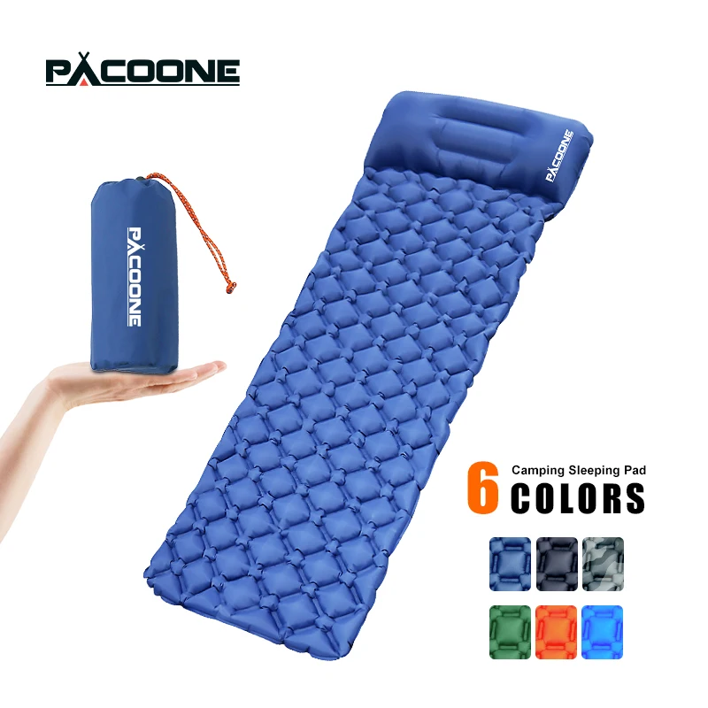 PACOONE Outdoor Camping Sleeping Pad Folding Sleep Mat Beach  Inflat Mattress with Pillows Ultralight Air Mat Travel Hiking New