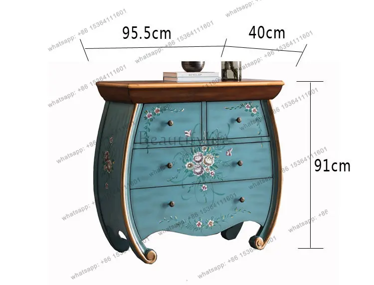 XX. American rural retro old hand-painted solid wood four-chest cabinet painted decorative cabinet