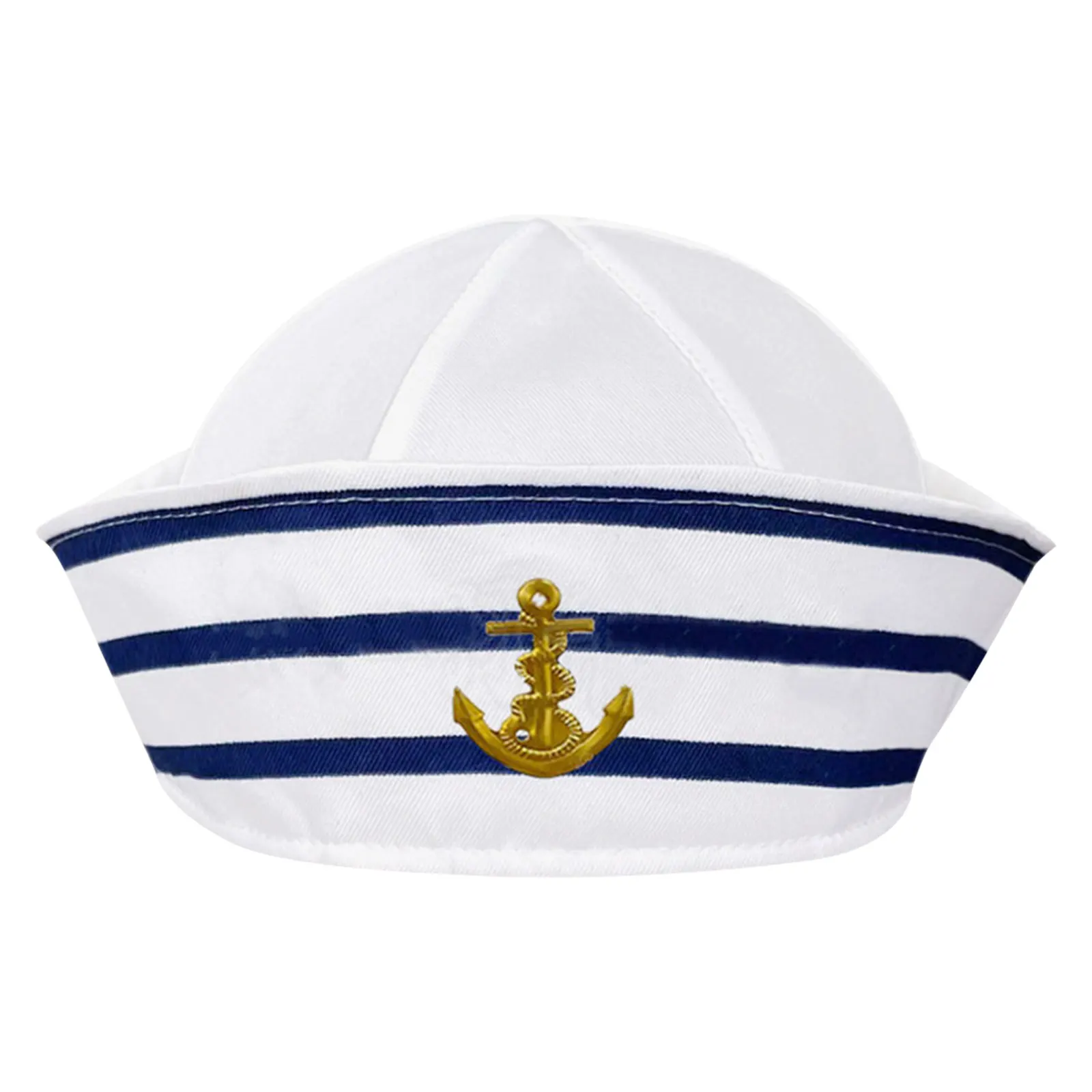 

Blue White Striped Sailor Hat 56cm One Size Captain Hat for Cosplay Stage Boat Durable Polyester Lightweight Comfortable