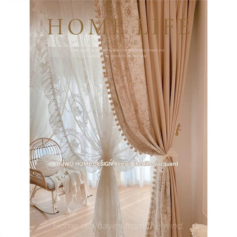 

Jacquard cashmere curtains French retro living room bedroom balcony bay window curtains customization and wholesale