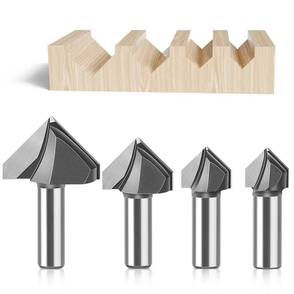 1PC 12mm 1/2in 생크 90도 V 유형 슬롯 커터 비트 CNC 초경 밀링 커터 조각 그루빙 도구