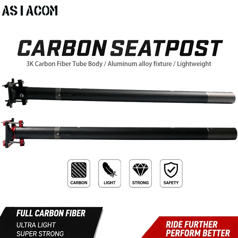 ASIA COM Carbon Fiber Seatpost 33.9/34.9mm X 580mm Ultralight Bicycle Saddle Post for Folding Bikes Replacement Cycling Gear