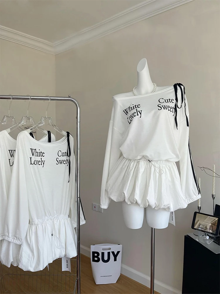 Jesień Zima Koreański Stylowy Długi Rękaw Gyaru Mini Bluzy Sukienka Projekt Kobiety Frocks Kpop Jednoczęściowy Impreza Y2k Streetwear