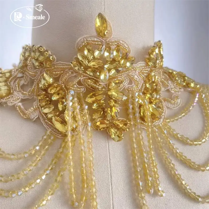 11 Farben. Handgenähter Kristallkragen mit Glasbohrungen. Funkelnde Strass-Applikationen für Mäntel, Taillenbänder, Schultern, Hochzeitskleider, DIY-Aufnäher – Detail 6