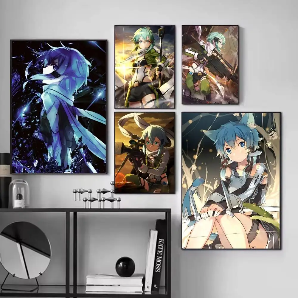 Anime S-Sword A-Art O-Online Characters S-Sinon Posters Fancy Wall Sticker for Living Room Bar Decoration Wall Decor