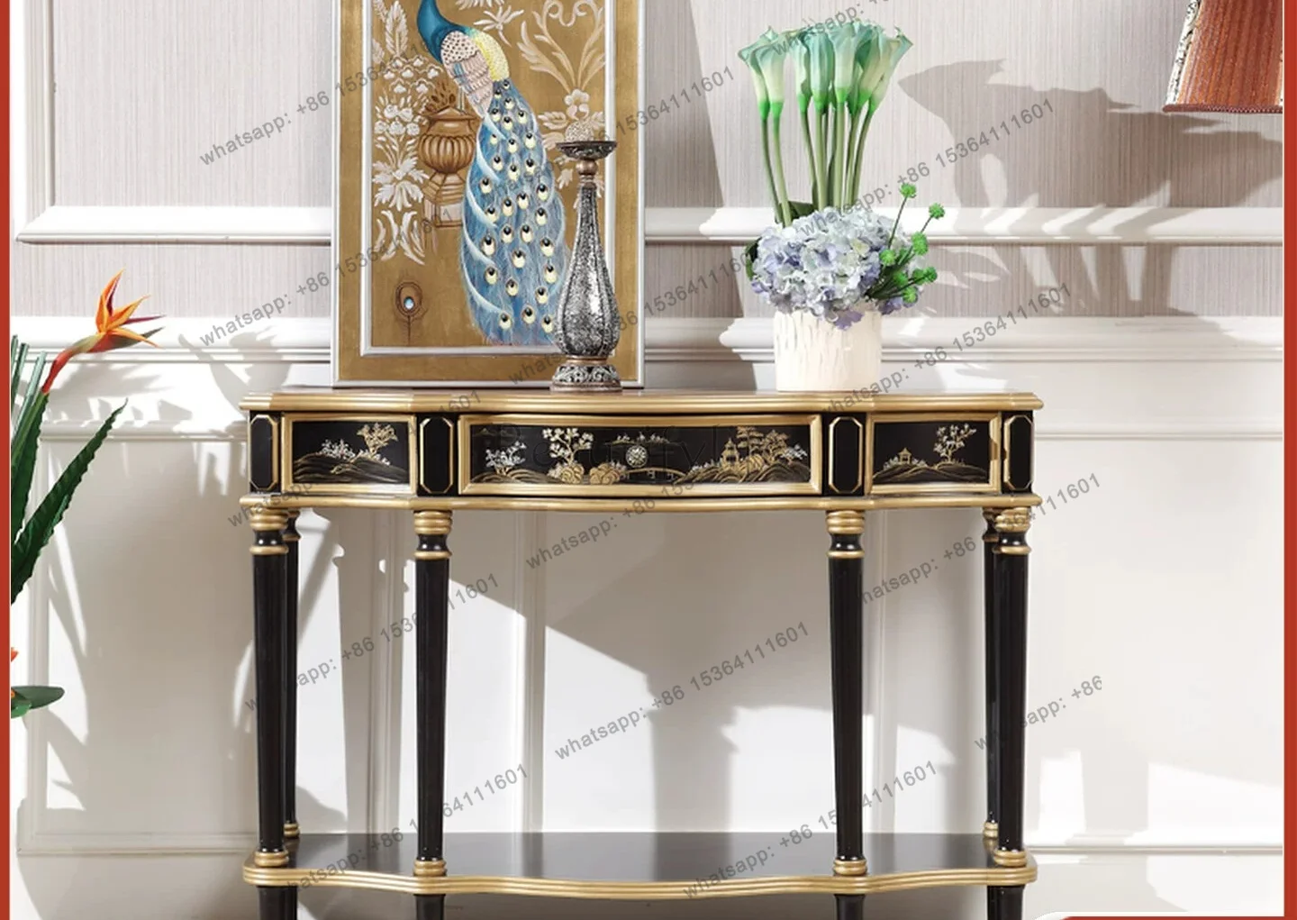 

New Chinese-style painted dining side American-style side cabinet entrance Modern simple strip cabinet
