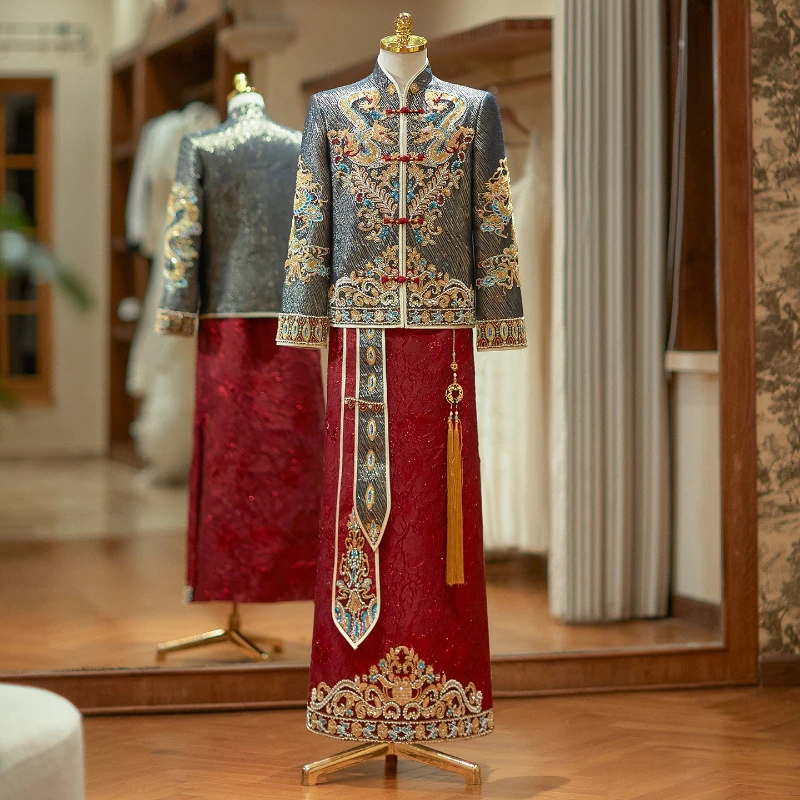 High-end Xiuhe Clothing Groom Men's Wedding Chinese Toast Clothing Tang Clothing Kiss Toast Clothing Dragon Phoenix Jacket
