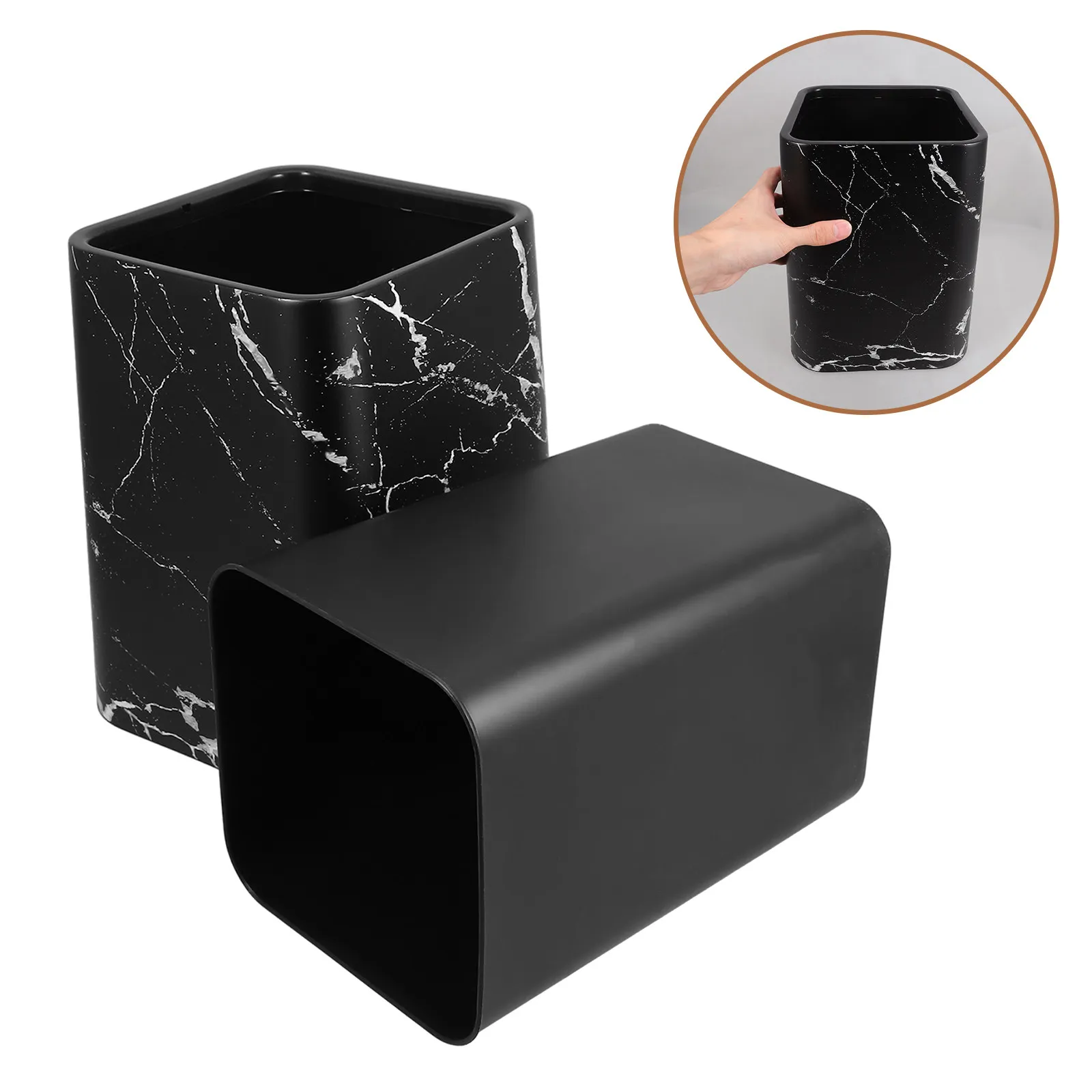 

Stylish Marble Pattern Trash Can Double Layer Strong Construction Large Opening for Kitchen Bathroom Bedroom Office Modern Waste