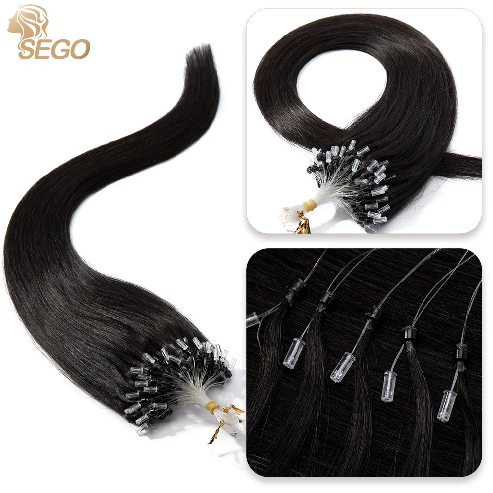 SEGO Micro Ring Hair Extensions Micro Beads Human Hair Pre Bonded Cold Fusion I Tip Hairpiece For Women  50g 100 Strands