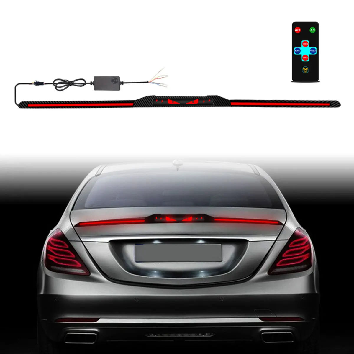 12V Car Flowing Tail Light Dynamic Reverse Warning LED Strip Car Tail Wing Decorative Lights Adjustable Size 120/130cm