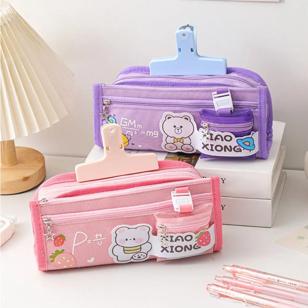 Panda capivara lápis caso urso grande capacidade dos desenhos animados caneta bolsa caixa de armazenamento com zíper saco de armazenamento de papelaria material escolar