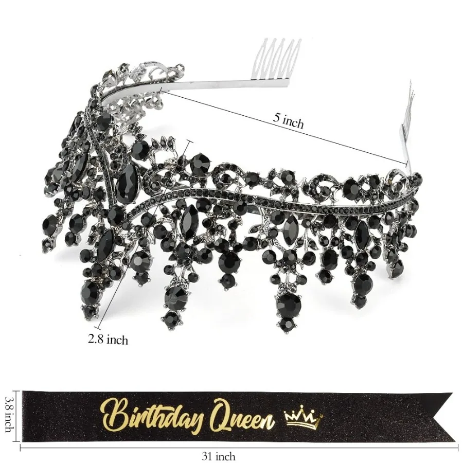 Barocke Strass-Geburtstagsköniginnen-Schärpe mit Krone, Tiara und Stirnband, Geburtstags-Schärpe mit Anstecknadel, Happy Birthday Party Dekoration – Detail 6