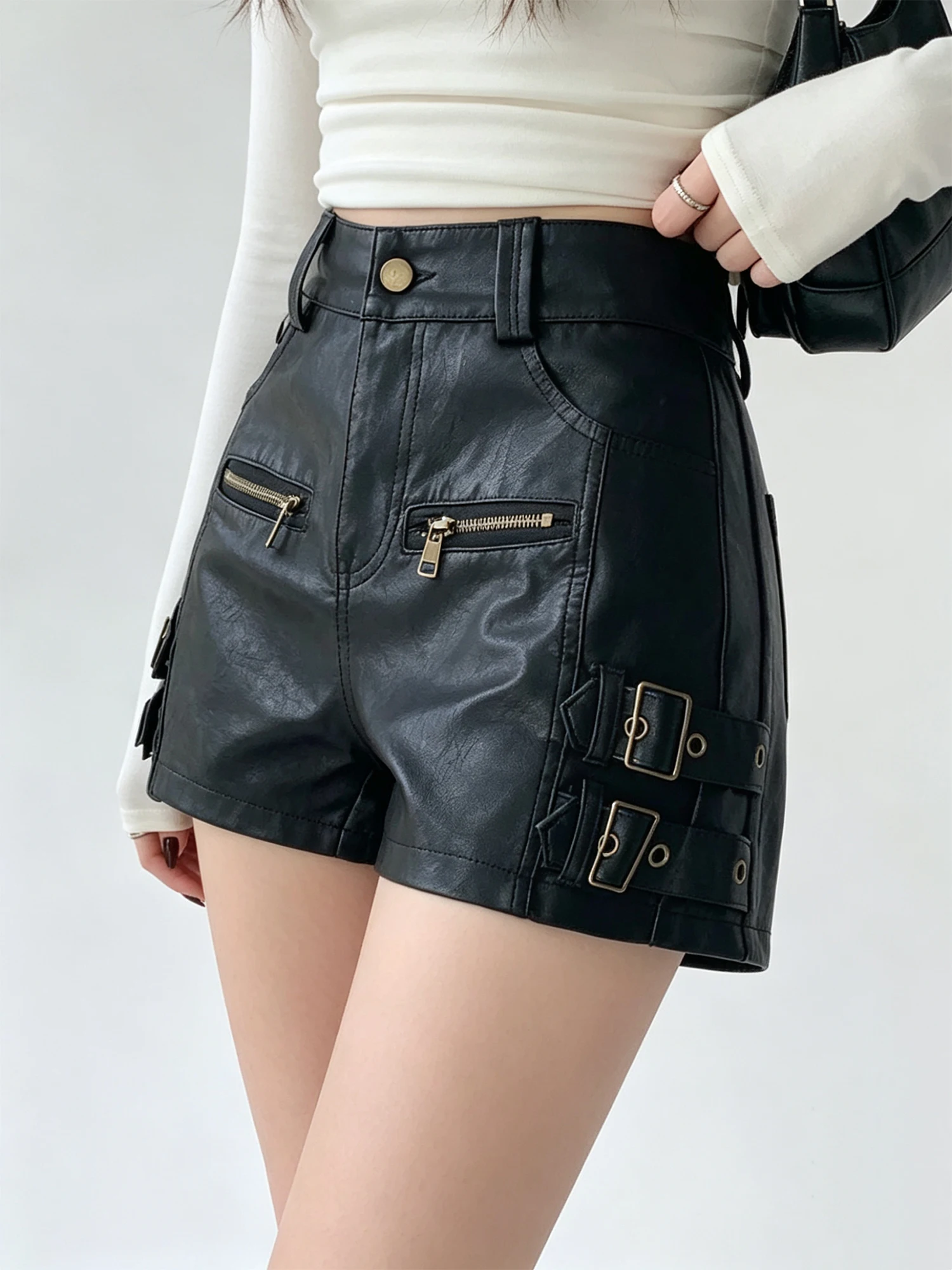 Women's Black Gothic PU Leather Shorts Vintage 2000s Y2k Gyaru Sexy Hot Pants High Waist Shorts Boot Shorts Summer Clothes 2026