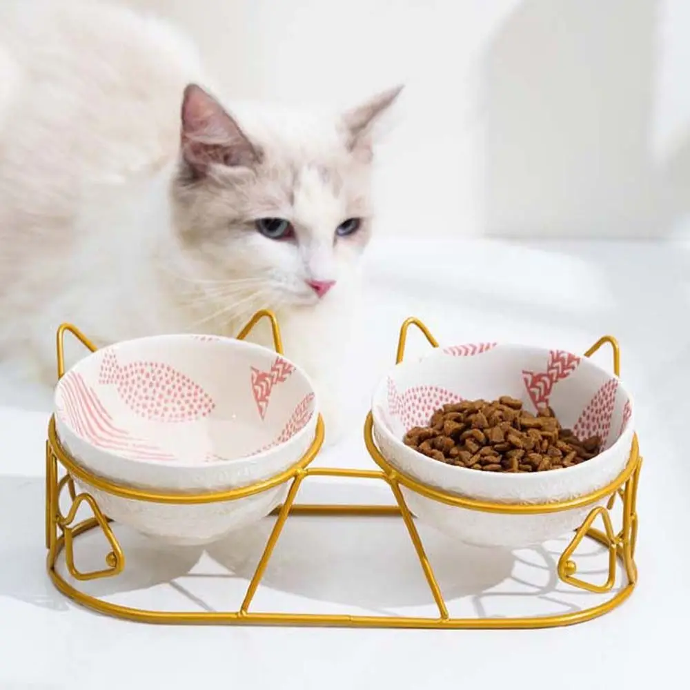 Feeder Drinker Oblique Mouth For Dog Cat Elevated Dishes Water Feeder Container Pet Feeder Bowl Pet Supplies Cat Double Bowl