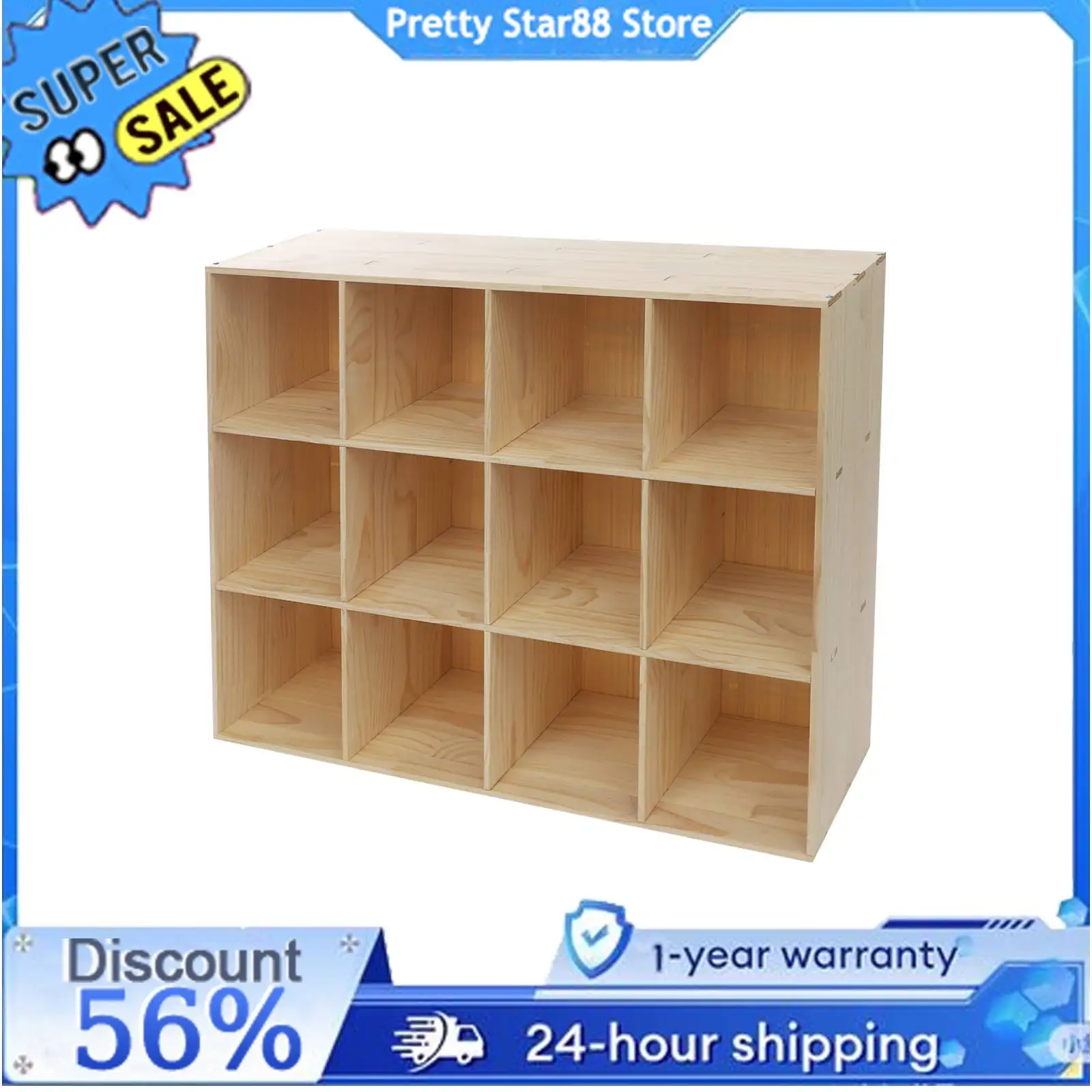 12-Cube Storage Shelf Bookcase Floor 3-Tier Display Cabinet Eco-Friendly Locker Easy to Clean for Living Room/Office/Dormitory