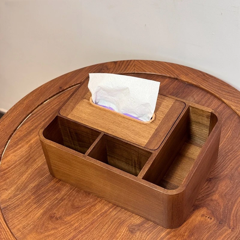 Black walnut solid wood tissue box, living room remote control, mobile phone storage box, household grid