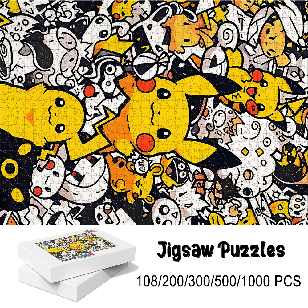 포켓몬 피카츄 나무 퍼즐 게임 - 다양한 조각 수의 교육용 장난감 (108/200/300/500/1000 조각 옵션)