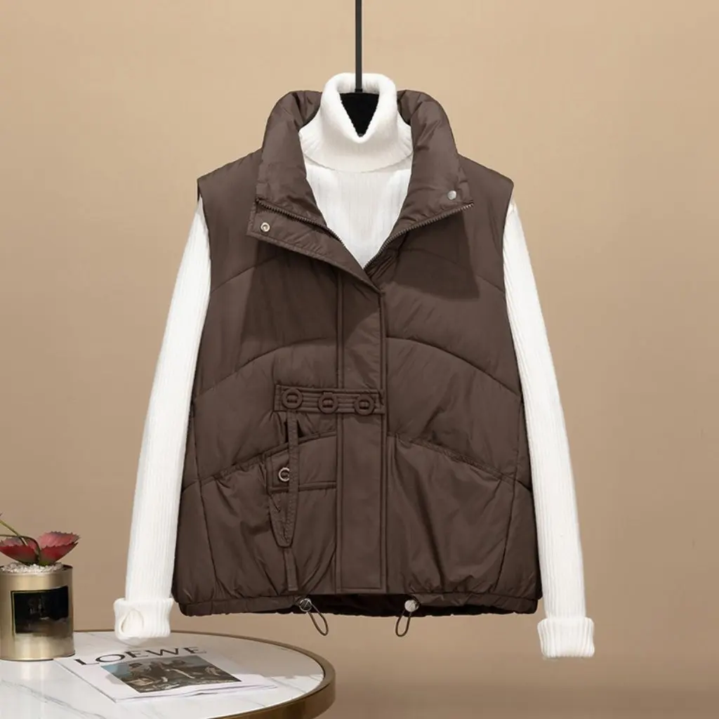 

Women's Three-Button down Cotton Vest Korean Style Vertical Collar Fashionable All-Match Loose Jacket for Autumn Trendy