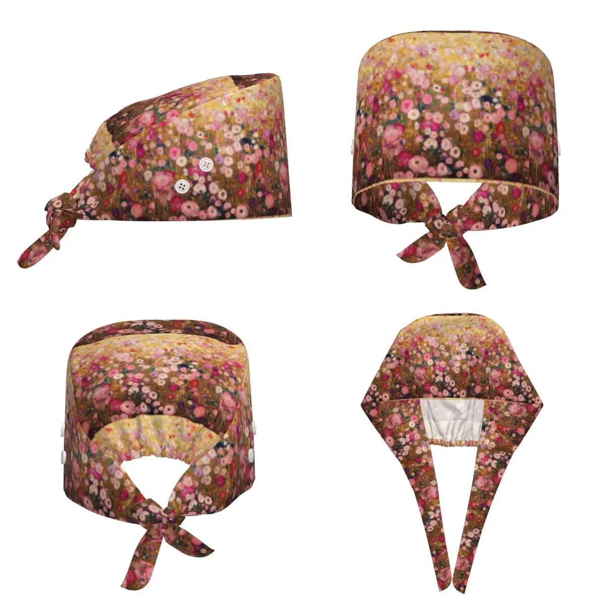 Gustav Klimt Pink Flower Garden Scrub Hat Doctor Working Surgical Cap Unisex Adjustable Nursing Caps for Dentist