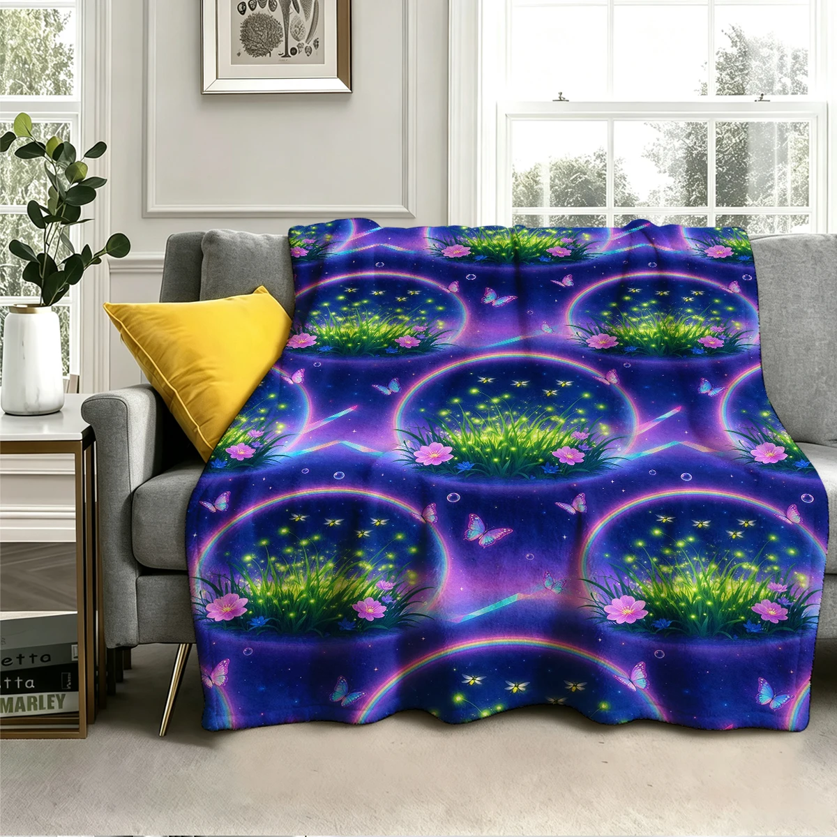 Firefly Meadow Halo Repeat Flannel Blanket Warm Soft Halloween Christmas Decorative Couch Warm Cozy All-Season Gift