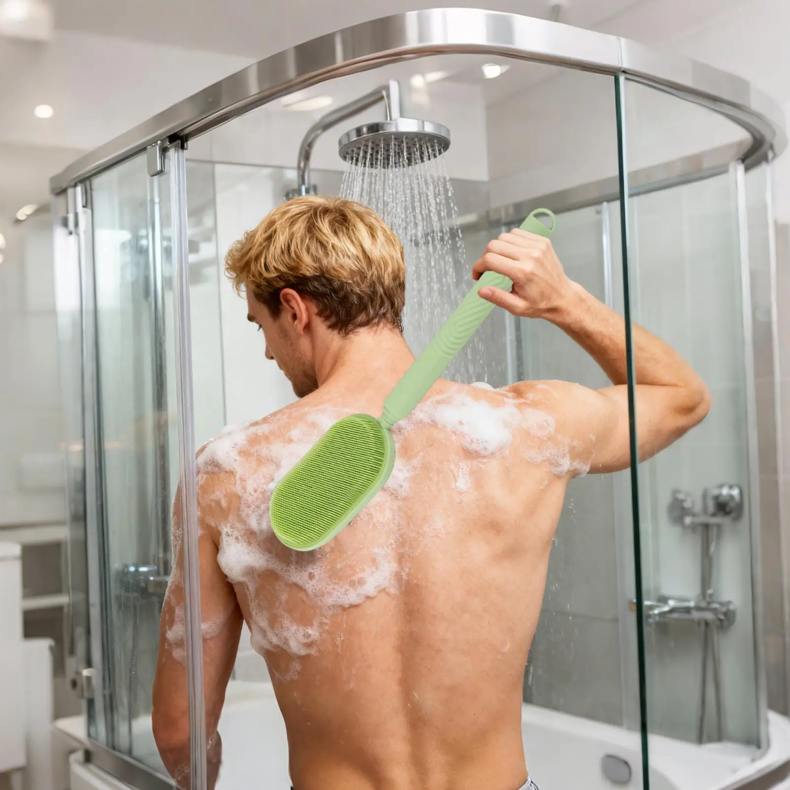 Long Handle Back Scrubber for Shower Silicone Body Wash Brush Telescopic Bath Scrubber for Adults Elderly Kids Home Travel Use view 5