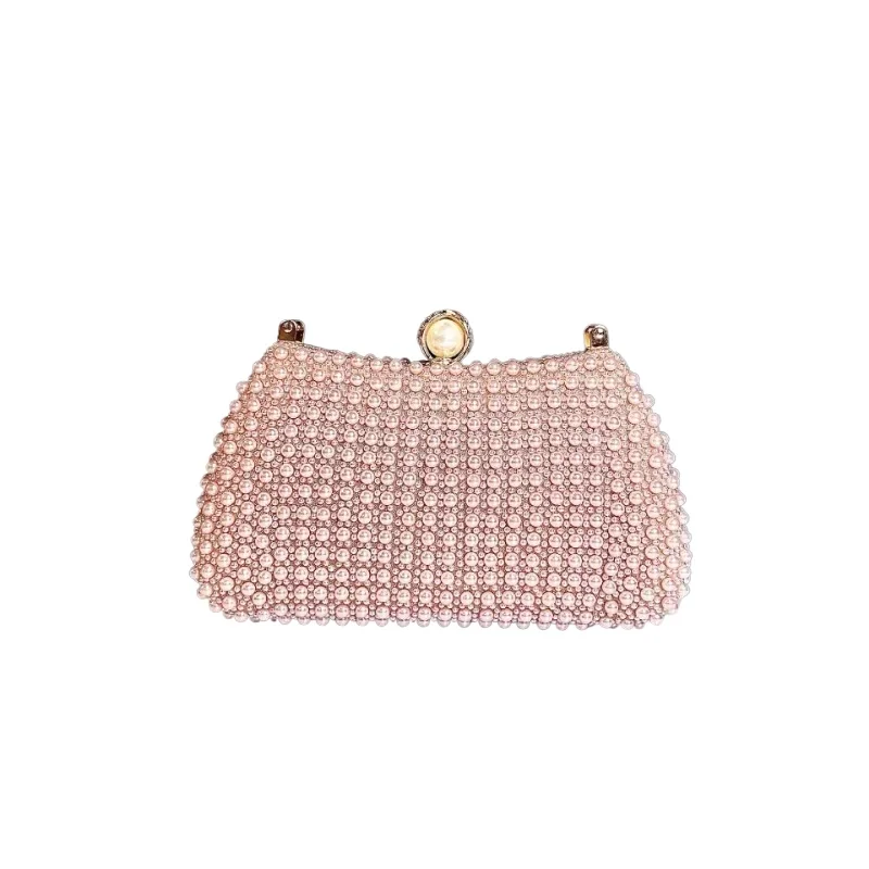 

Wedding Party Pearl Pink Hand Bags Women Elegant Dress Evening Bags Double Side Pearls Full Beading Clutch Ladies Bolsos Gold