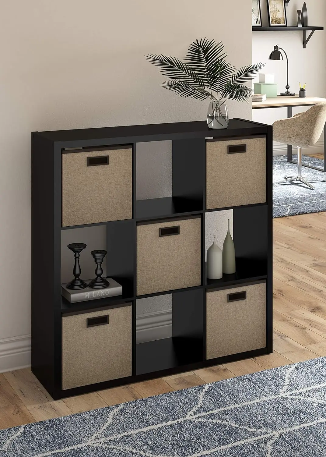 

4593 Decorative Open Back 9-Cube Storage Organizer, Black