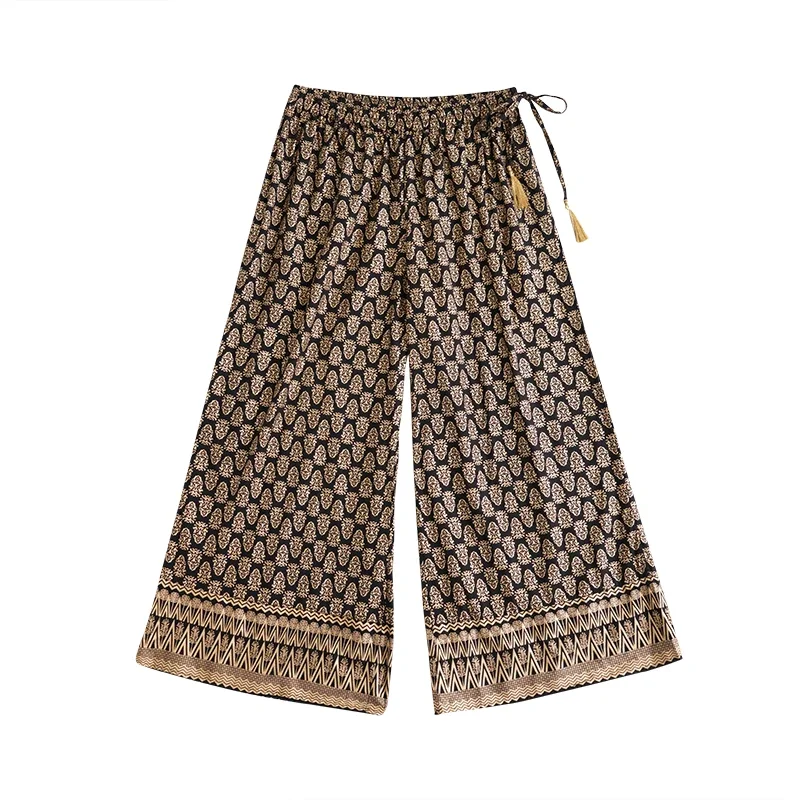 Shalwar Indian Pants Thin Ethnic Gold Printed Black Wide Leg Pants Cotton Trousers  Shalwars Salwar Indian Dress Women Costume - view 5