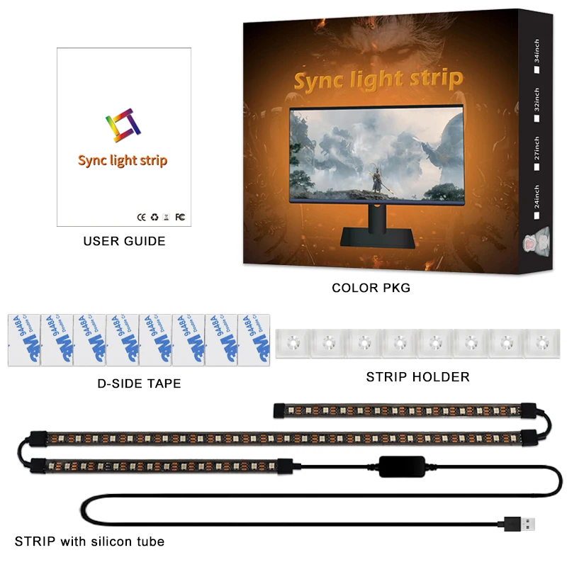 Smart LED Gaming Strip Light Computer Monitor Backlight Sync Strip Light RGB Light Bar Screen USB Gaming Bedroom Decor Lamp 5V