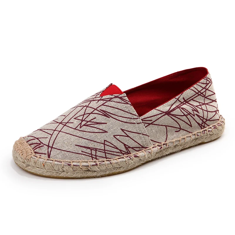 

Straw braided flat striped sandal shoes for men and women, couple's fisherman shoes