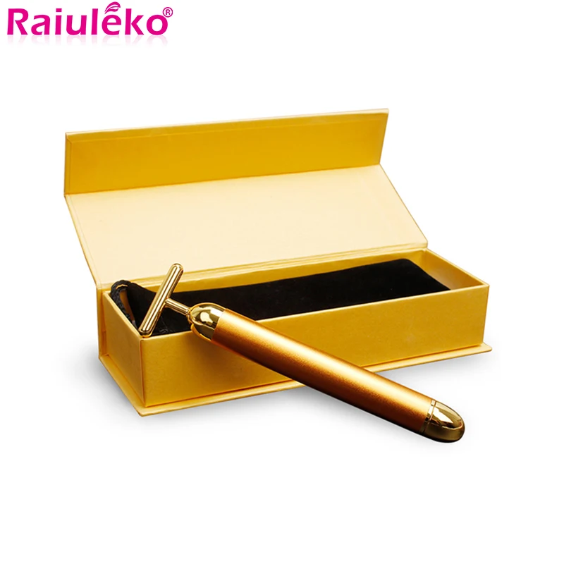 Macchina per il sollevamento del viso 24K Gold Electric T Shape rullo facciale massaggiatore vibrante per il viso Anti-rughe rassodante rassodante per la pelle