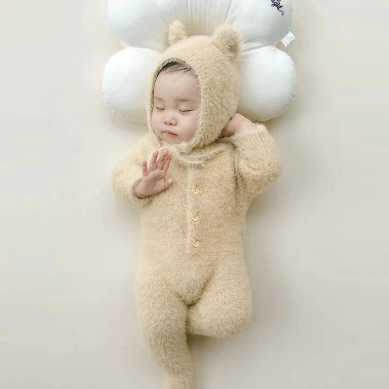 Kids Winter Keep Warm Romper Girls Cute Long Sleeves Hairy Pajamas Baby Boys Fashion New Cotton Jumpsuit with Bear Ear Cap