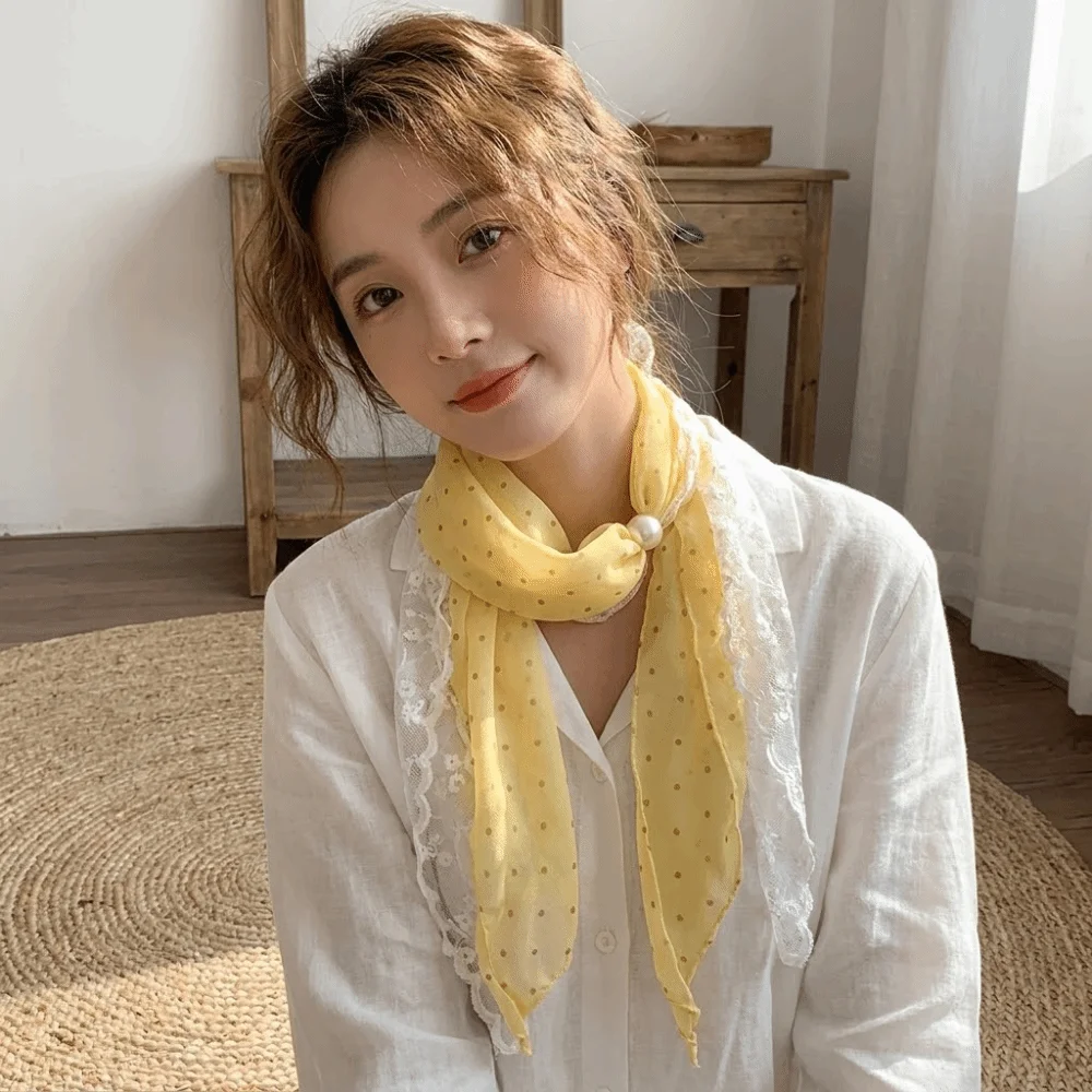 Versatile Multifuctional Geometric Pattern Belt Lace Checkered Polka Dot Chiffon Scarf Thin Vintage Waist Accessories Outdoor