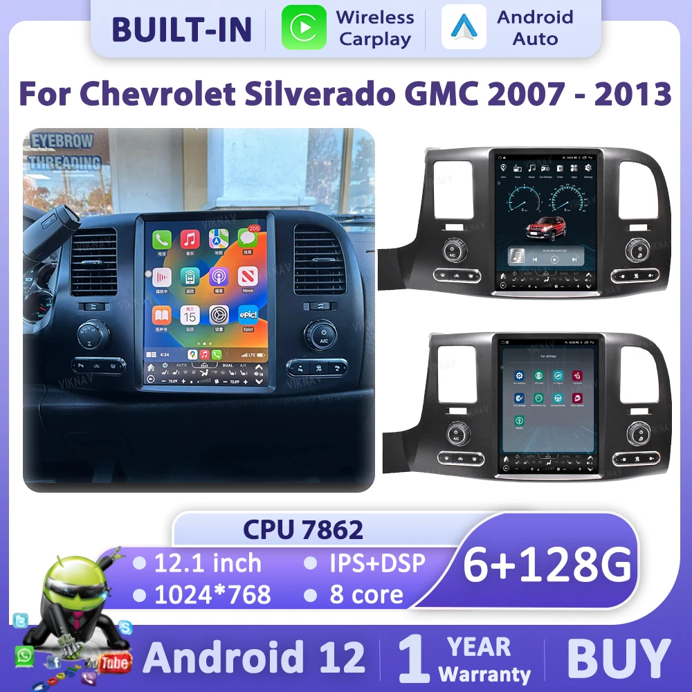 

Автомагнитола Viknav 12.1 Android для GMC Sierra Chevrolet Silverado 2007-2013 с сенсорным экраном, поддержкой Carplay и Android Auto