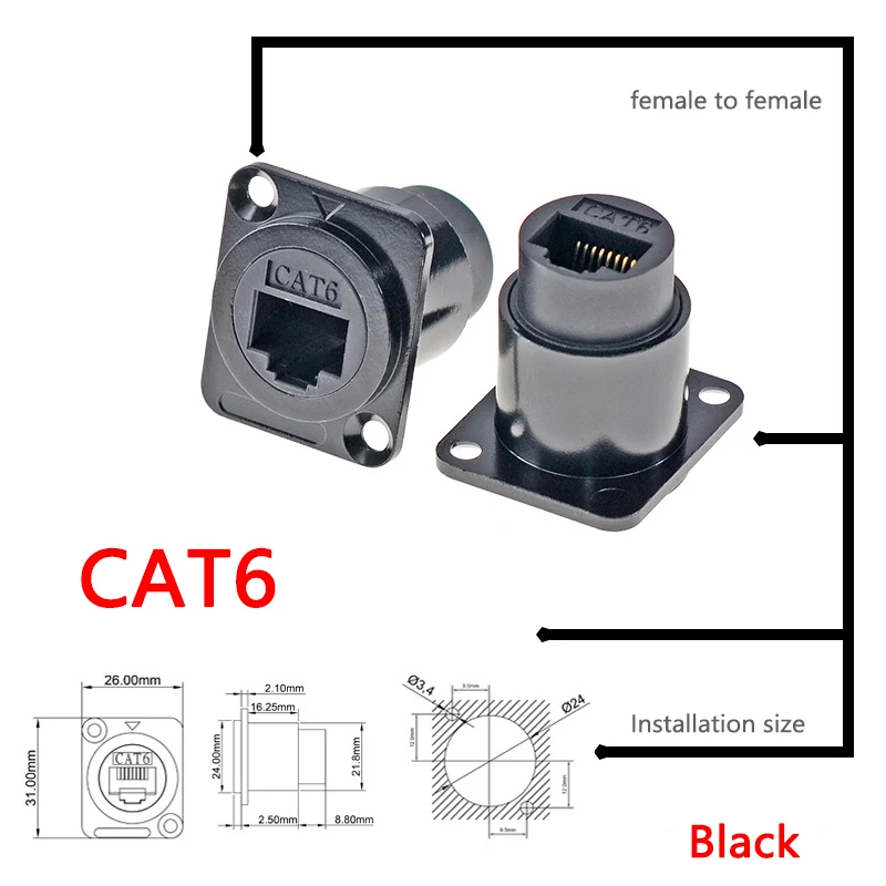 1pc Metal D Type Module RJ45 CAT6&USB 2.0/3.0&Type C&HDMI-Jack Socket Through Network Panel Mounting Electronic Connector