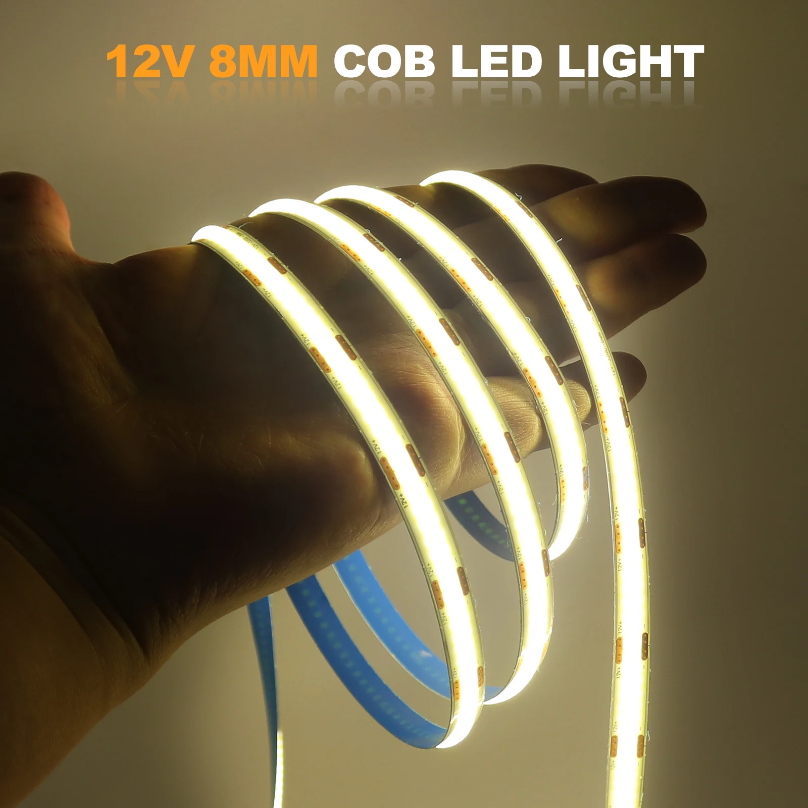 

DC 12V 24V COB Strip 8MM 320Leds/M High Density RA90 Flexible Ribbon Rope LED Tape 5M 10M Linear Light for Room Decoration