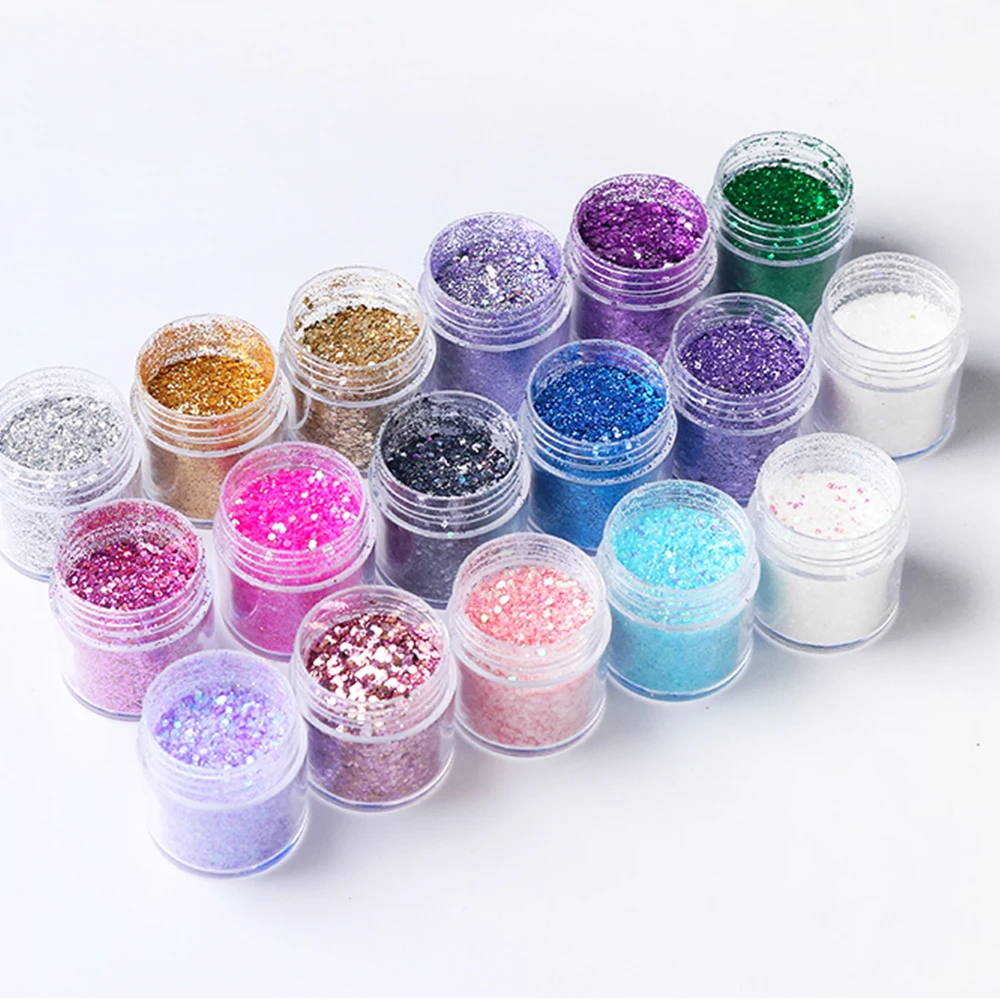 1Jar Iridescent Nail Art Sequins Chrome Powder Sparkly Hexagon Chunky Flakes Nail Decoration DIY Ultra-thin Sequins Nail Glitter