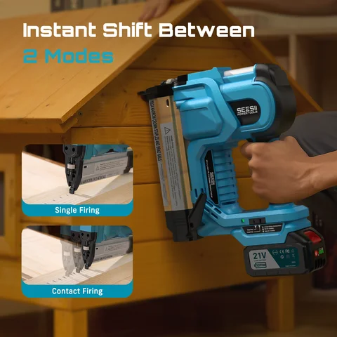SEESII Electric Impact Nail Gun 2 in 1 Stapler Gun Electric Nail Gun Depth Adjustment Nailer Stapler DIY Tools 4.0Ah Battery1000pcs Nails/Staples Woodworking For DIY Repairing