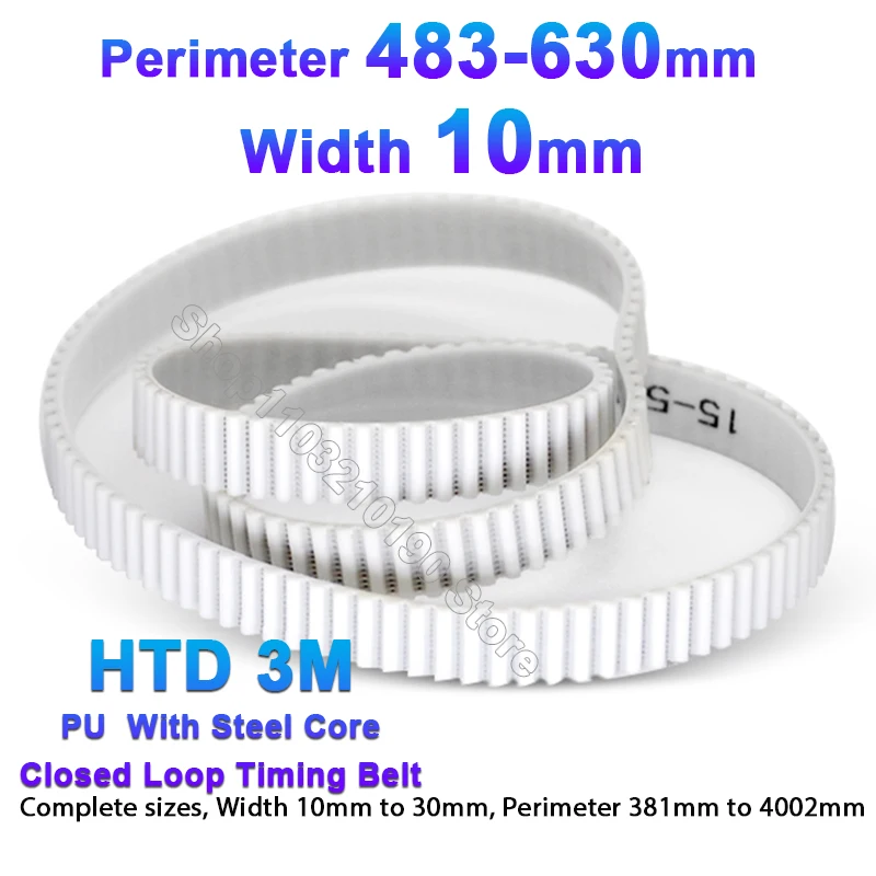 

HTD 3M Timing Belt Width 10mm PU with Steel Core Closed Loop Perimeter 483 486 489-630mm White Polyurethane 3M Synchronous Belts