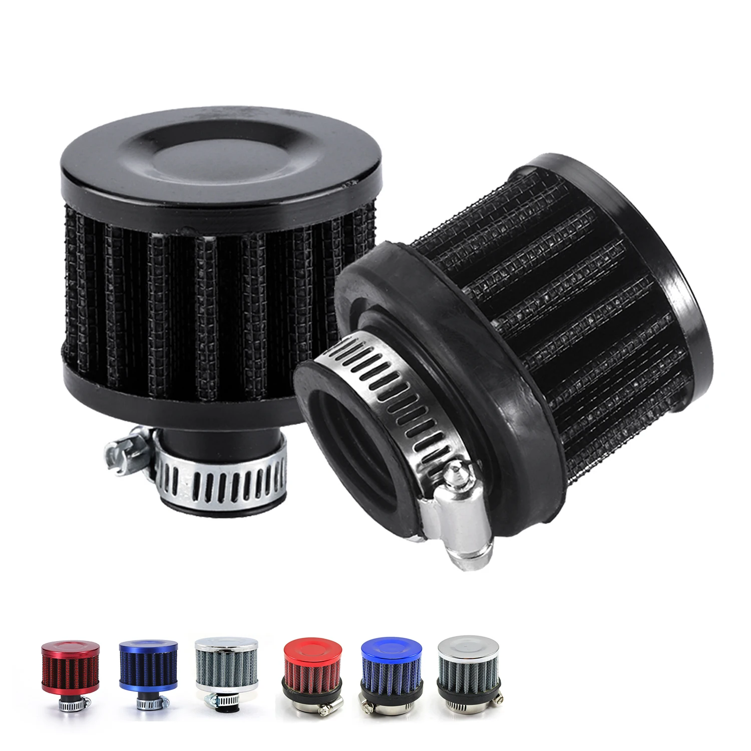 12mm 25mm High Flow Air Filter Universal Washable Black Silver Red Blue 0.5'' 1'' Replacement Car Cold Sport Air Intake Filter