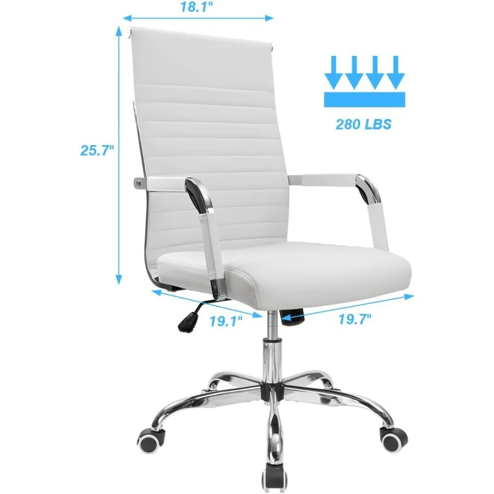 mid-back pu leather swivel office chair with adjustable arms in white