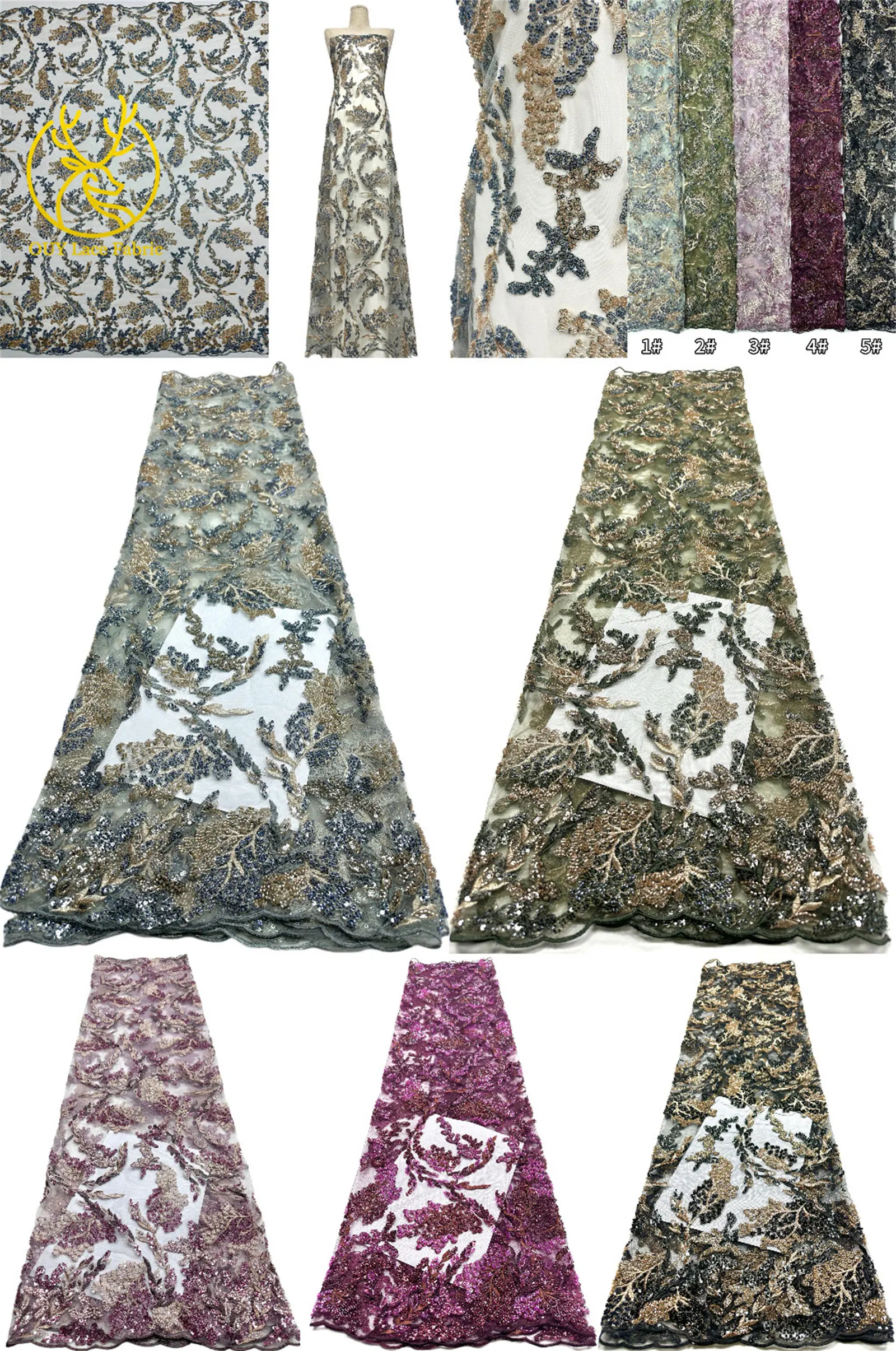 Afrikanischer Perlen-Pailletten-Stickerei-Spitzenstoff 2026 Exquisite Nigerianische Brautspitze Französischer Tüllstoff für Hochzeits- und Partykleider – Detail 3