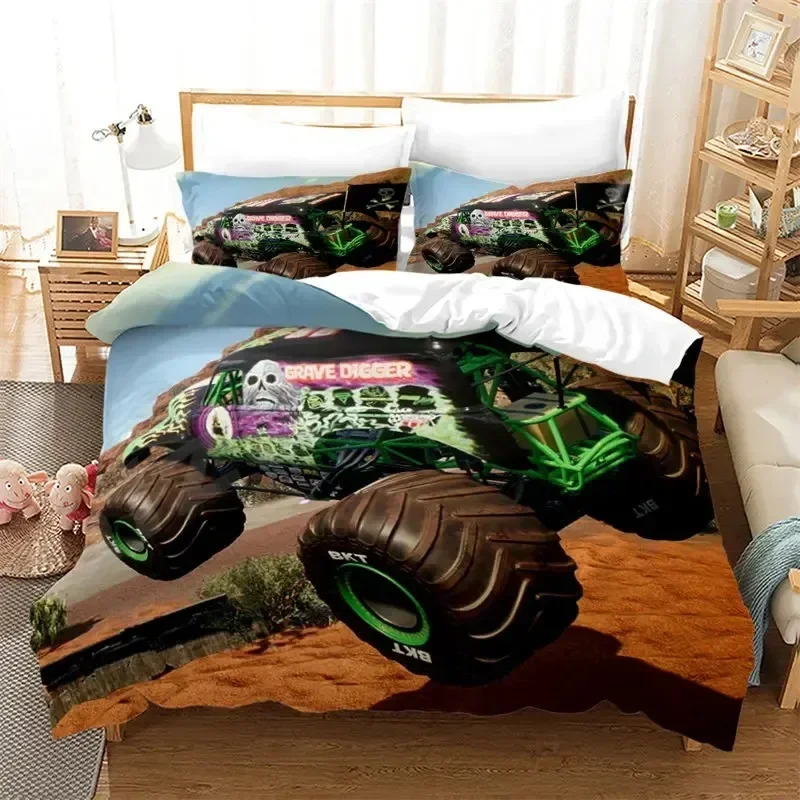 Monster Truck Cool Vehicle Off Road Vehicle Bedding Set Boys Girls Twin Queen King Size Duvet Cover Pillowcase Bed boys Adult