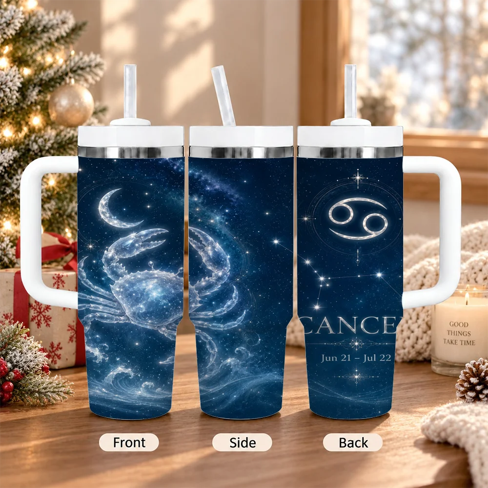 Simple Twelve Zodiac Signs Vacuum Flasks 40oz Insulated Stainless Steel Tumbler with Handle & Straw, Hot Cold Gift Cup
