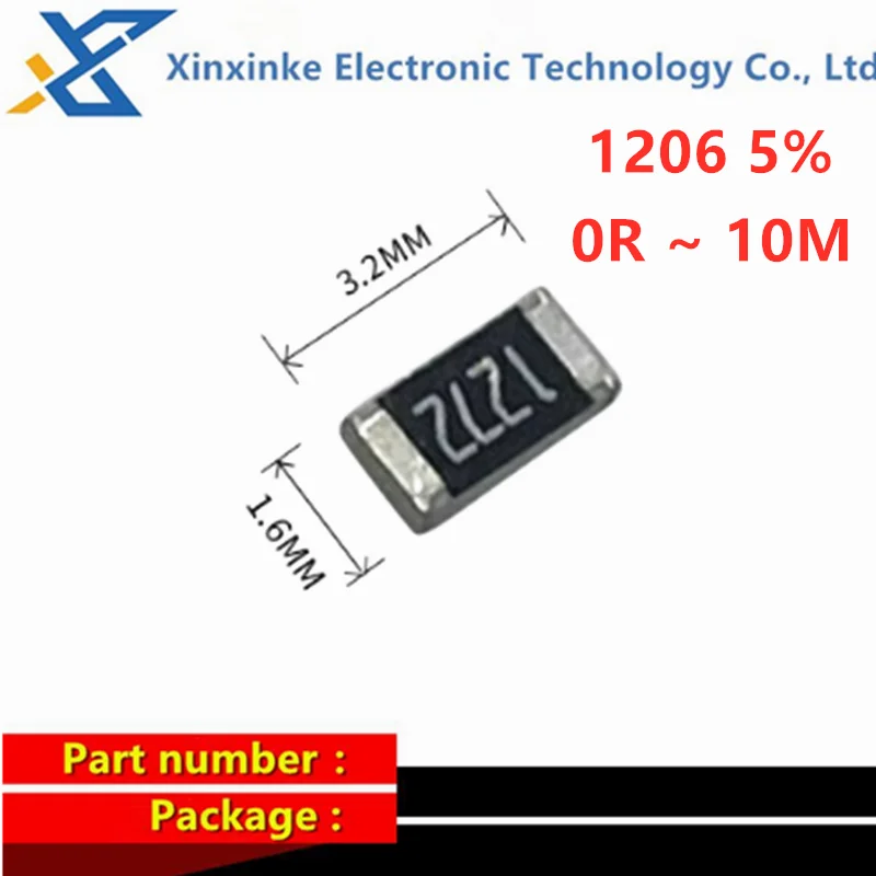 

100PCS 1206 5% SMD Resistor 0R ~ 10M 1/4W 1K 2.2K 10K 100K 0R 1R 10R 100R 150R 220R 330R 1M 10M 22K 30K 0 1Ω 10 100 150 330 ohm