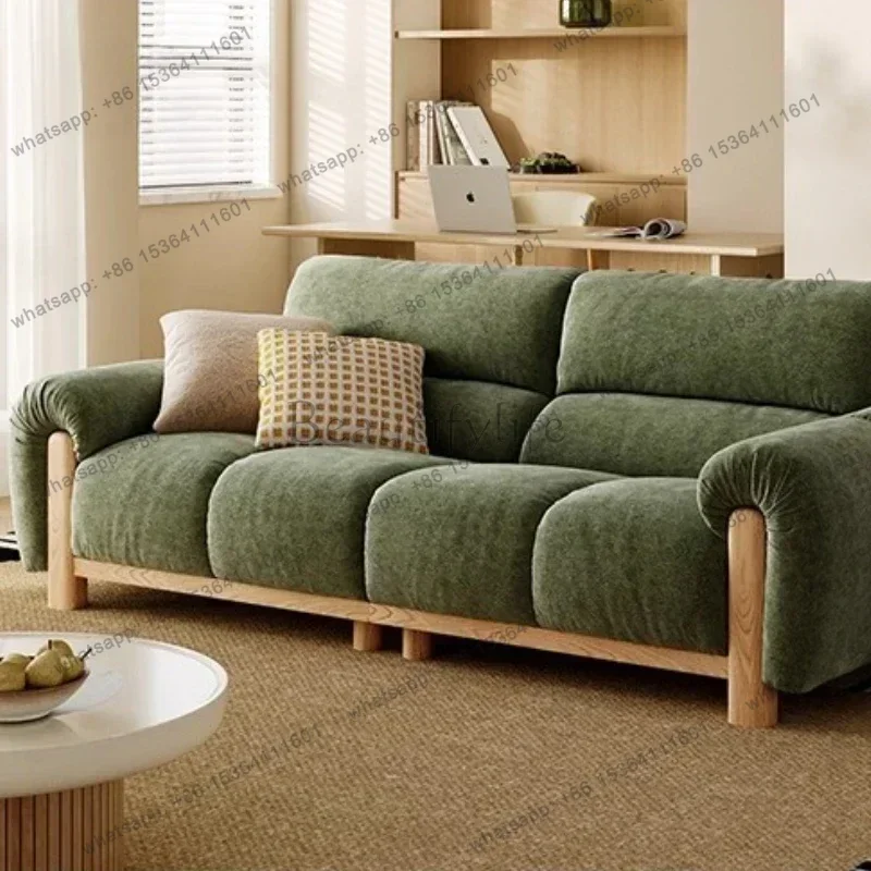 LSThree Person Sofa Modern Nordic Solid Wood Frame Fabric Sectional  Relaxing Chair Living Room Couch Sofas For Home Furniture