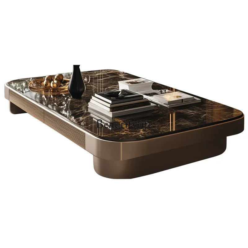 

luxury high-grade super crystal stone tea table 1.6 meters marble new large apartment modern household solid wood coffee table