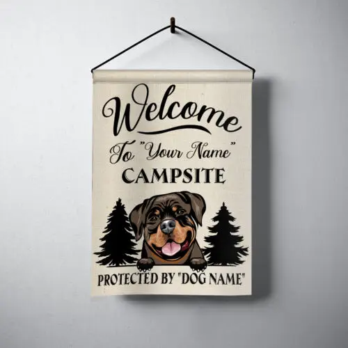 Personalized Dog Flag, Dog Welcome To Our Campsite Flag, Funny Dog Camping Flag