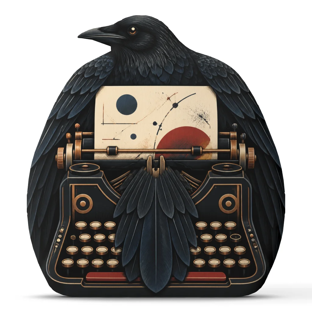 Raven Typewriter Plush Pillow Gothic Writer Cushion Literary Bird Throw Pillow Stuffed Floor Decor Book Lover Gift Office